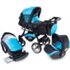 3 in 1 Stroller Urban Style Pushchair Buggy Travel Baby Pram with Car Seat In Oceanic Blue