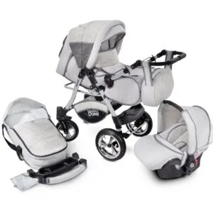 Passeggino 3 in 1 Stile Urbano Passeggino Carrozzina da Viaggio con Seggiolino Auto In Bianco Vintage