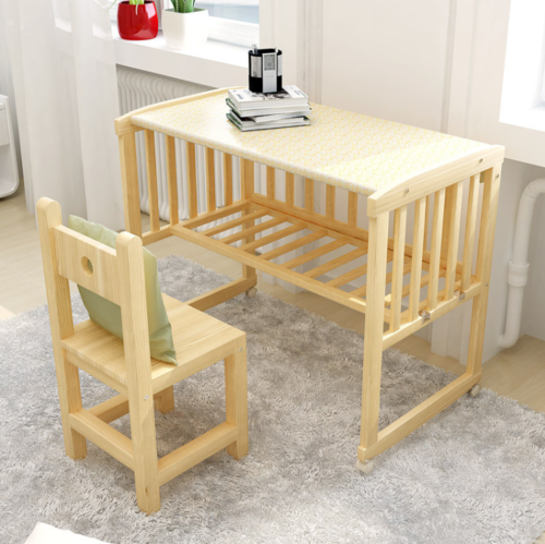 Bedside Wooden Cot Baby Bed Crib with White Mattress – Image 5