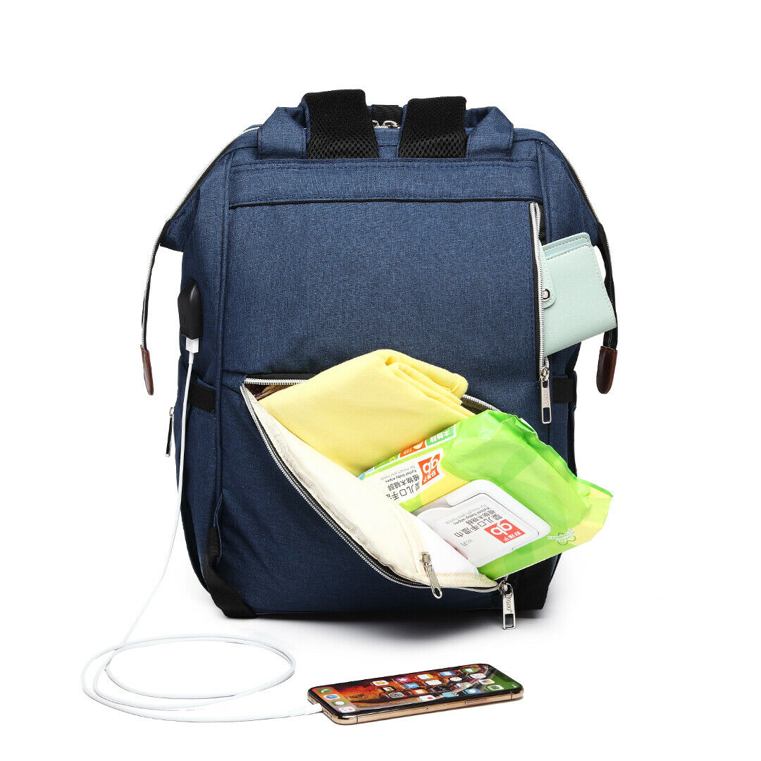 Nappy Pram Bag for Changing Nappies. Baby Diaper Pram Bag with USB Charging in Navy and Polka Dot Pattern - Image 3