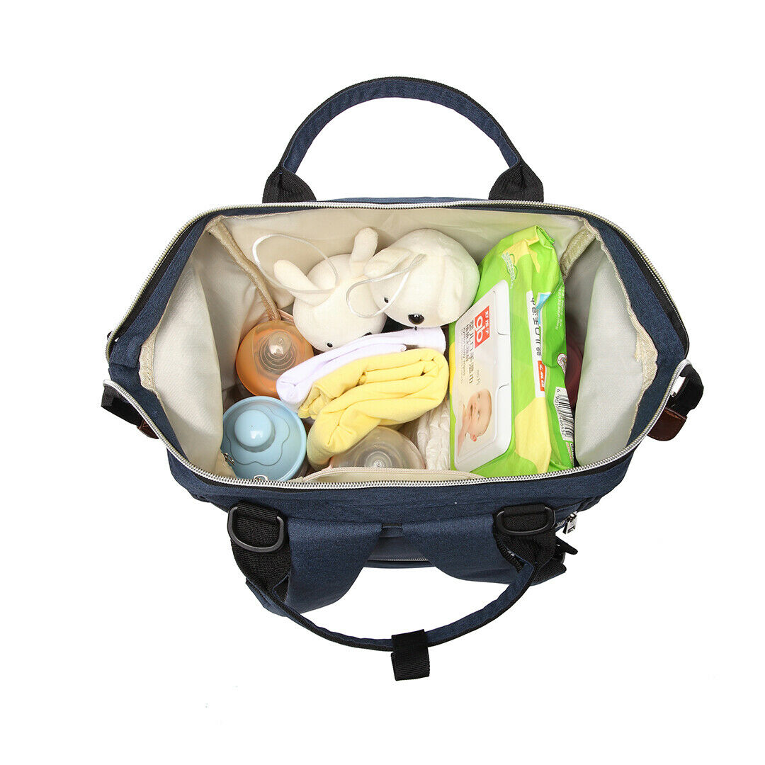 Nappy Pram Bag for Changing Nappies. Baby Diaper Pram Bag with USB Charging in Navy and Polka Dot Pattern - Image 6