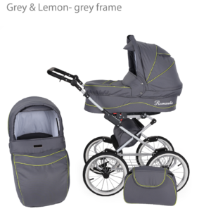 3 in 1 Baby Pram Buggy Travel System Car Seat Pushchair from Birth Girls Boys in Grey & Lemon