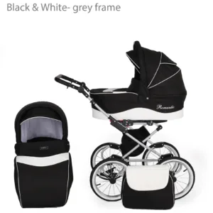 Sistema di viaggio 3 in 1 per neonati: passeggino, carrozzina, seggiolino auto, passeggino dalla nascita per bambine e bambini, in bianco e nero.