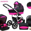 Baby Buggy Pram Car Seat 3 in 1 Travel System Pushchair All In One in Black Magenta