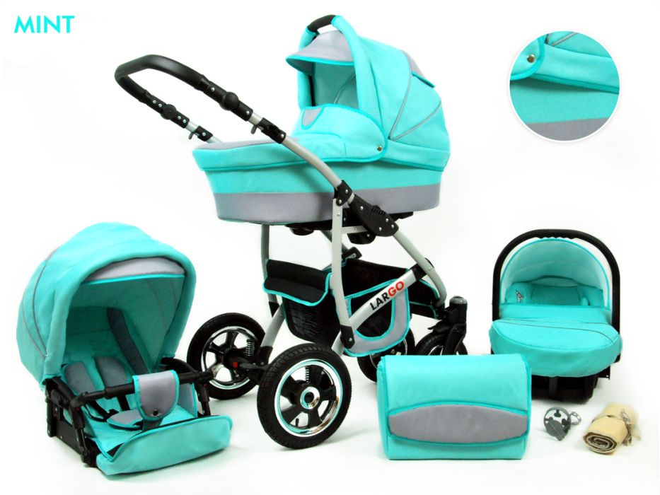 Baby Buggy Pram Car Seat 3 in 1 Travel System Pushchair All In One in Mint