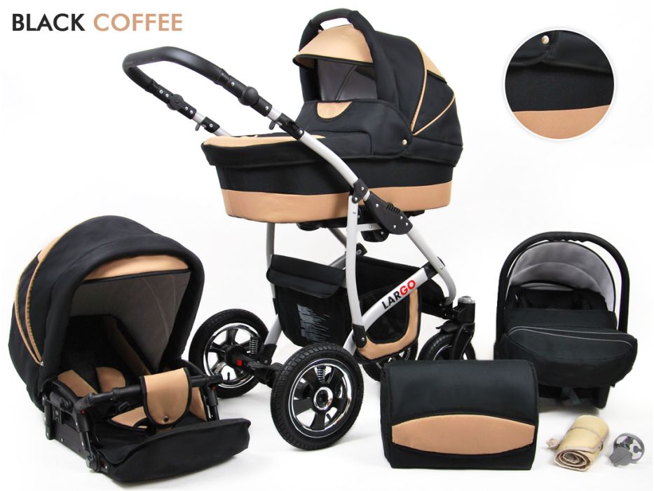 Baby Buggy Pram Car Seat 3 in 1 Travel System Pushchair All In One in Black Coffe