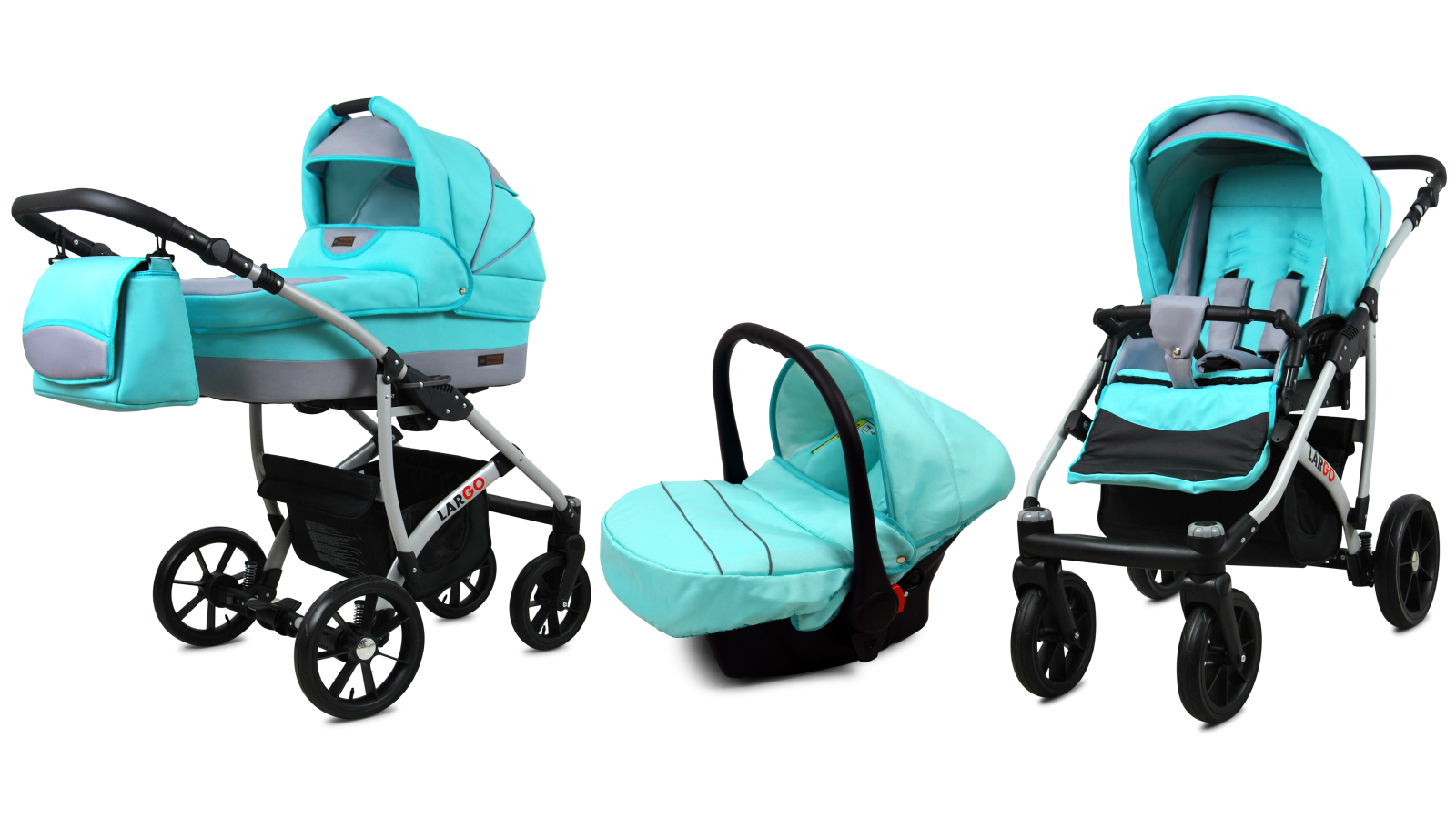 Baby Buggy Pram Car Seat 3 in 1 Travel System Pushchair All In One in Mint - Image 3