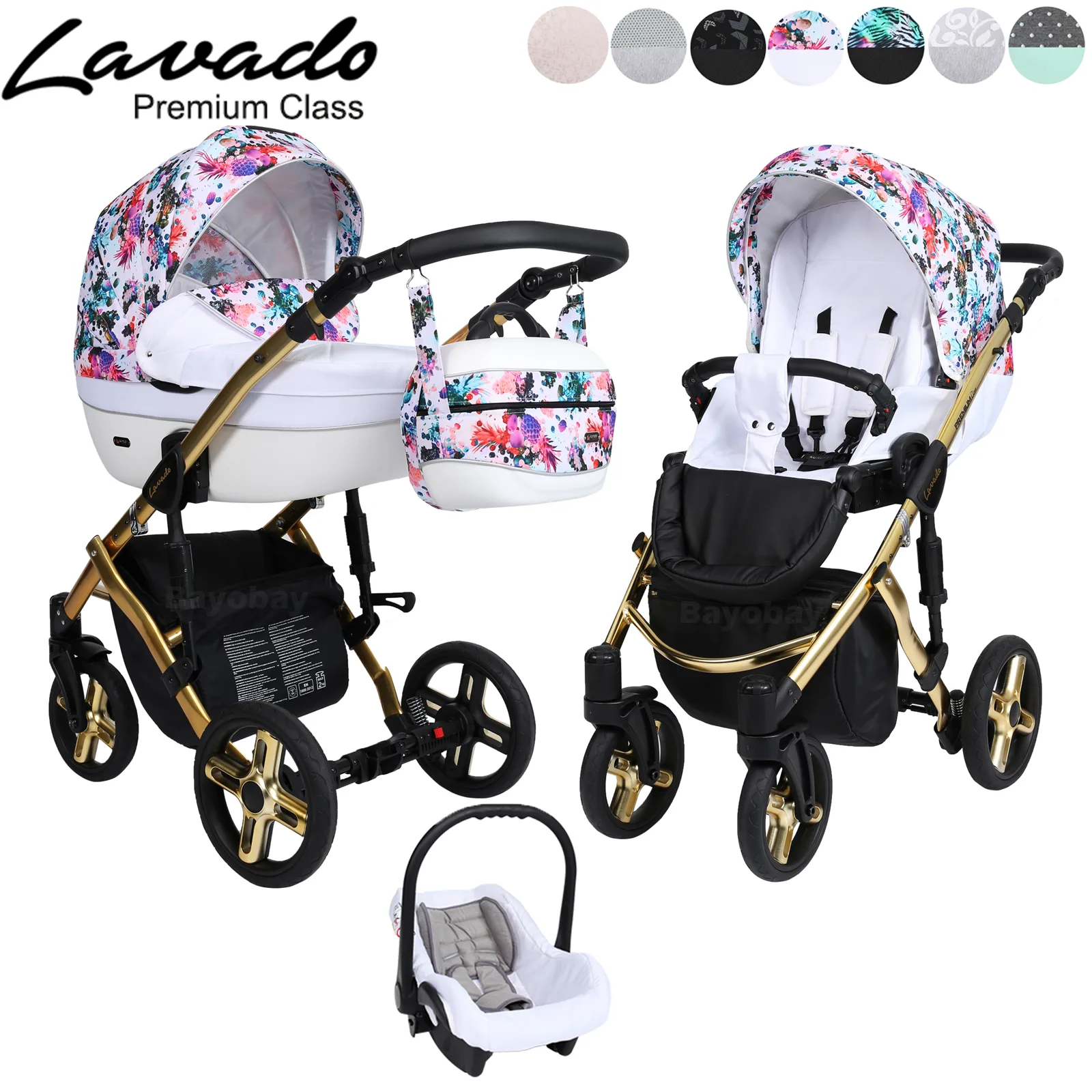 Baby Pram 3in1 Lightweight Travel System Pushchair Isofix base in pink gold frame - 2 kép