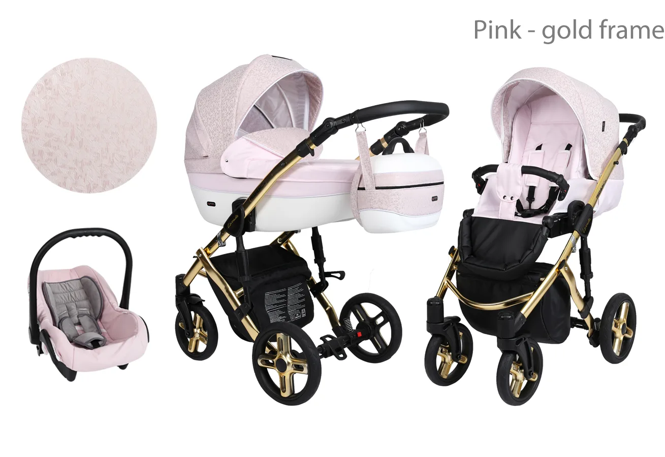 3 az 1-ben könnyű utazórendszerű babakocsi Isofix talppal, rózsaszín-arany keretben