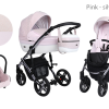 Baby Pram 3in1 Lightweight Travel System Pushchair Isofix base in pink silver frame