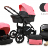 Baby Pram From Birth Pushchair Buggy 3 in1 Travel System Boys Girls ISOFIX BASE -Black Coral - black frame