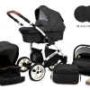 Baby Pram From Birth Pushchair Buggy 3 in1 Travel System Boys Girls ISOFIX BASE - Black Flex - white frame