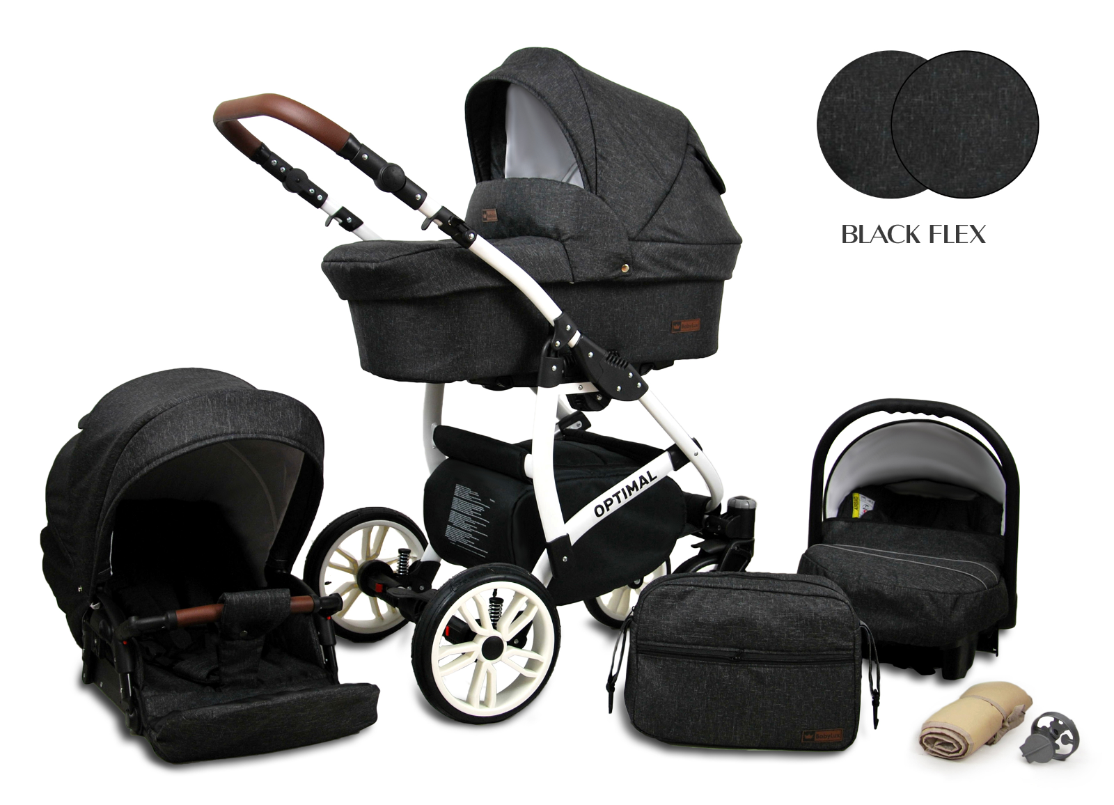 Baby Pram From Birth Pushchair Buggy 3 in1 Travel System Boys Girls ISOFIX BASE - Black Flex - white frame