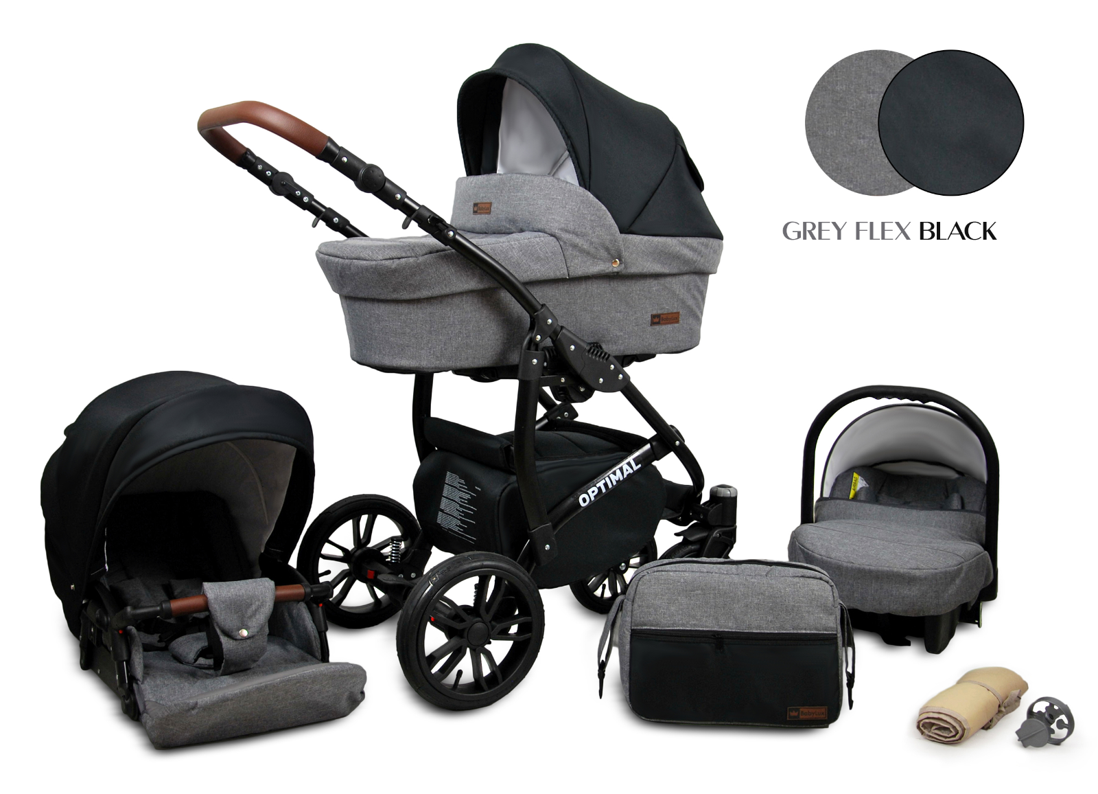 Baby Pram From Birth Pushchair Buggy 3 in1 Travel System Boys Girls ISOFIX BASE - Grey Flex Black - black frame