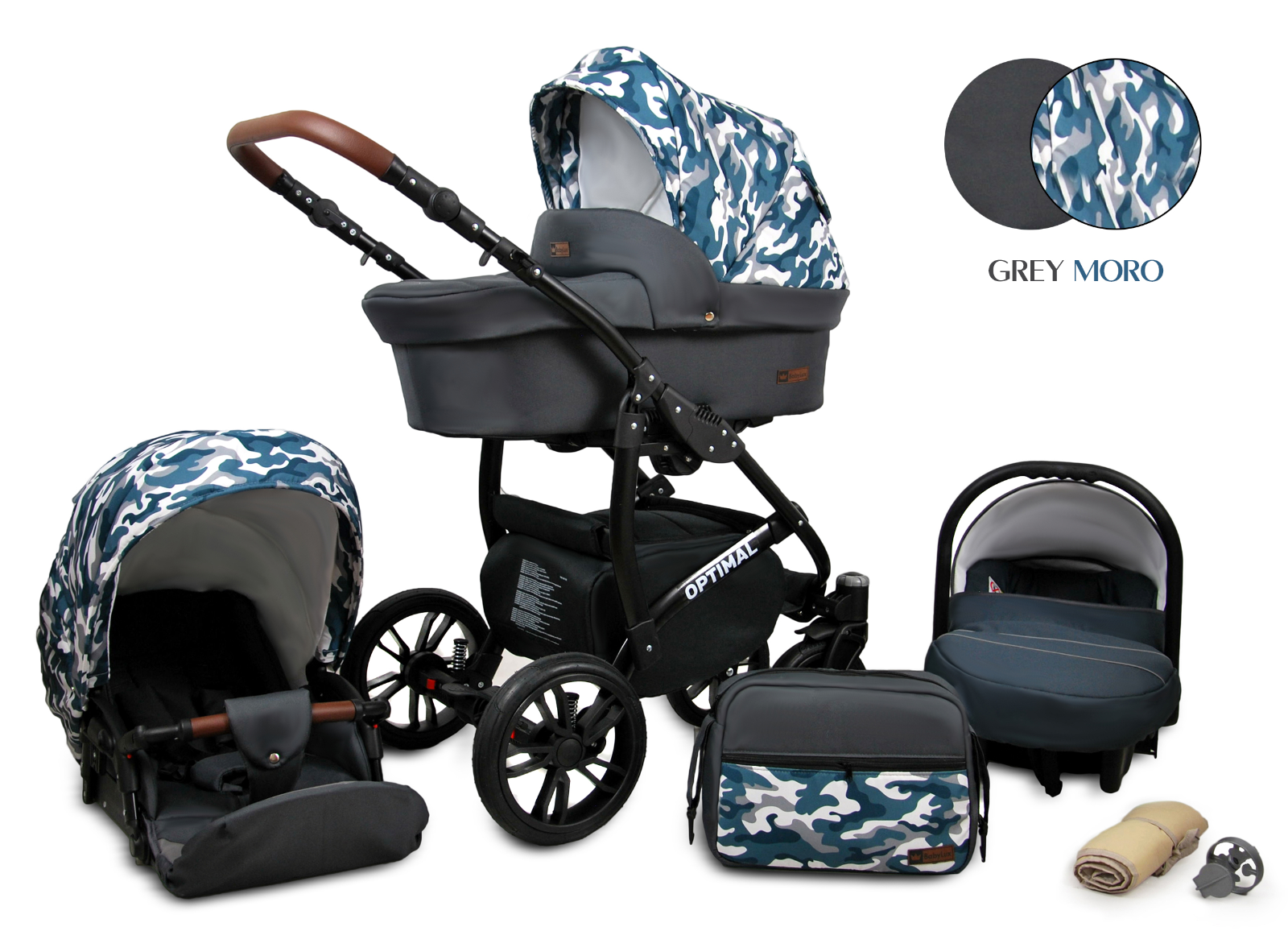 Baby Pram From Birth Pushchair Buggy 3 in1 Travel System Boys Girls ISOFIX BASE -Grey Moro - black frame