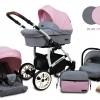 Baby Pram From Birth Pushchair Buggy 3 in1 Travel System Boys Girls ISOFIX BASE -Light Pink - white frame