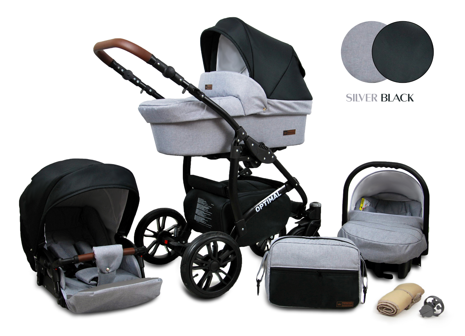 Baby Pram From Birth Pushchair Buggy 3 in1 Travel System Boys Girls ISOFIX BASE - Silver Black -black frame