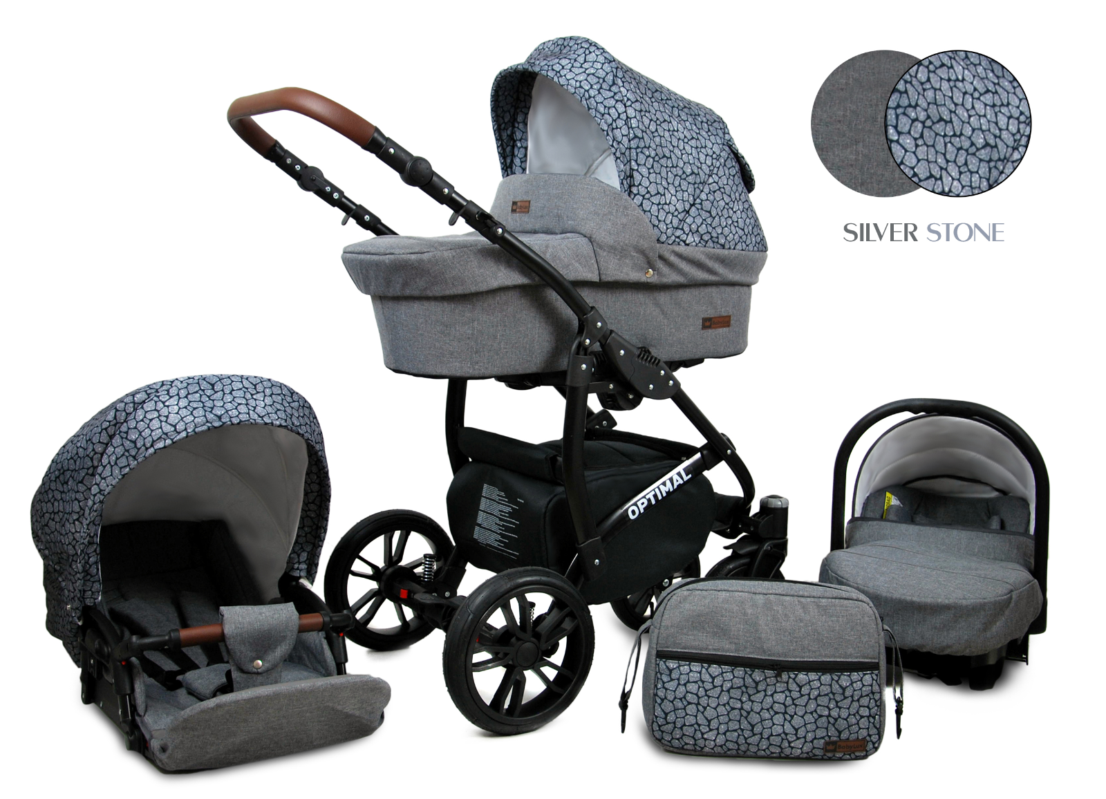 Baby Pram From Birth Pushchair Buggy 3 in1 Travel System Boys Girls ISOFIX BASE -Silver Stone - black frame