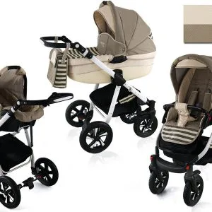 Passeggino moderno 4 in 1 per neonati - 12 posti, beige a righe