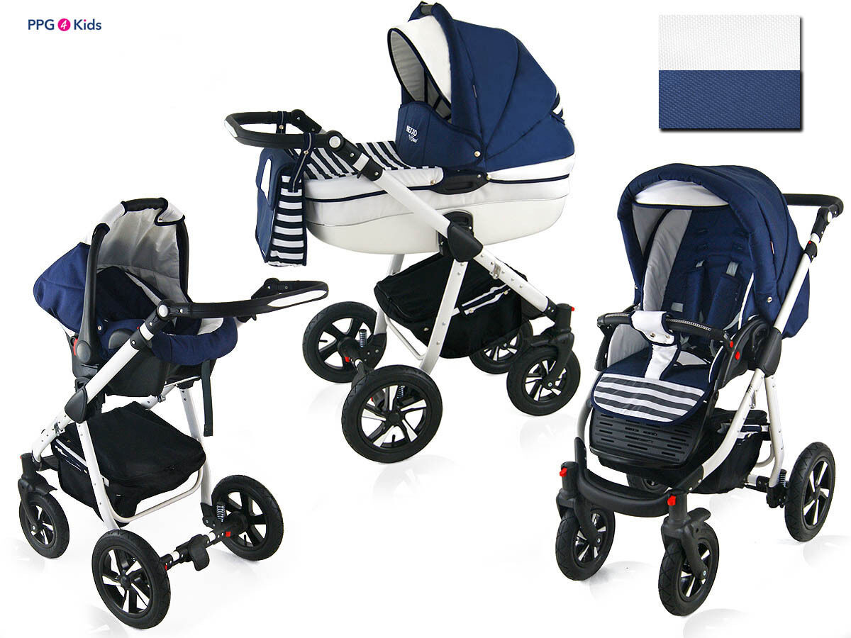 Baby Pram Pushchair Modern Travel System 4 in 1 - 14 Blue - Stripes