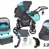 Baby Pram Pushchair Carrycot Car Seat TWIST 3in1 Travel System - TW12 Torquoise-Grey