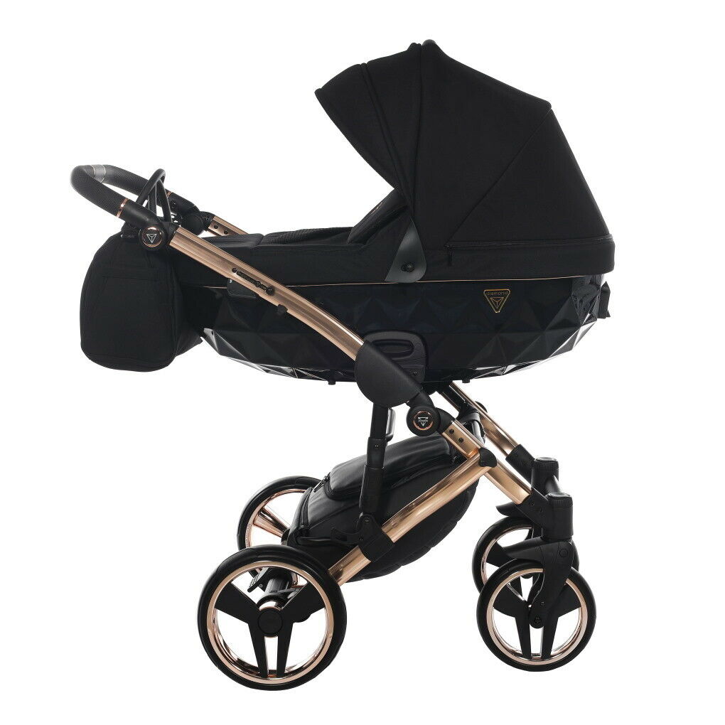 Baby Parm Mirror Satin Stroller 4in1 Travel System In Black