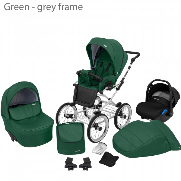 Neuer Kinderwagen im Retro-Stil, klassisches 3-in-1-Reisesystem,  grn-graues Gestell  fr Baby Boss