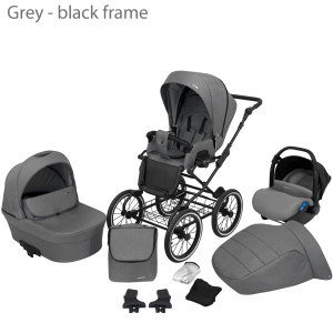 New Baby Pram Retro Set Classic Pushchair 3in1 Travel System Grey Black Frame
