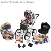 Nuovo set passeggino retrò per neonati, passeggino classico 3 in 1, sistema da viaggio con telaio argento multicolore.
