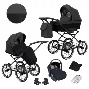 Alternative view of Baby Pram Retro Classic Buggy Set 3in1Travel System Eco Leather NEW 2022 - Black (black frame)