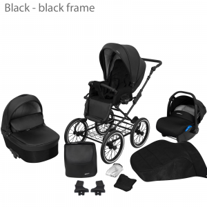Baby Pram Retro Classic Buggy Set 3in1Travel System Eco Leather NEW 2022 - Black (black frame)