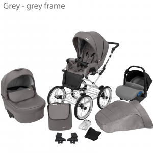 Baby Pram Retro Classic Buggy Set 3in1Travel System Eco Leather NEW 2022 -Grey (grey frame)
