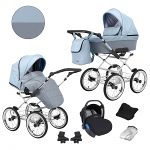 Alternative view of Baby Pram Retro Classic Buggy Set 3in1Travel System Eco Leather NEW 2022 -Light Blue (grey frame)
