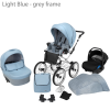 Baby Pram Retro Classic Buggy Set 3in1Travel System Eco Leather NEW 2022 -Light Blue (grey frame)
