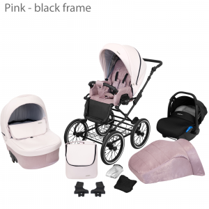 Baby Pram Retro Classic Buggy Set 3in1Travel System Eco Leather NEW 2022 -Pink (black frame)