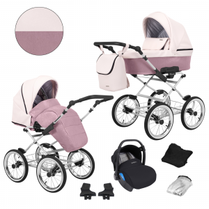 Alternative view of Baby Pram Retro Classic Buggy Set 3in1Travel System Eco Leather NEW 2022 -Pink (grey frame)
