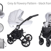 Baby Travel System Pushchair 3 in 1 Car seat Foldable Pram Buggy From Birth -Grey & Flower Pattern (black frame)