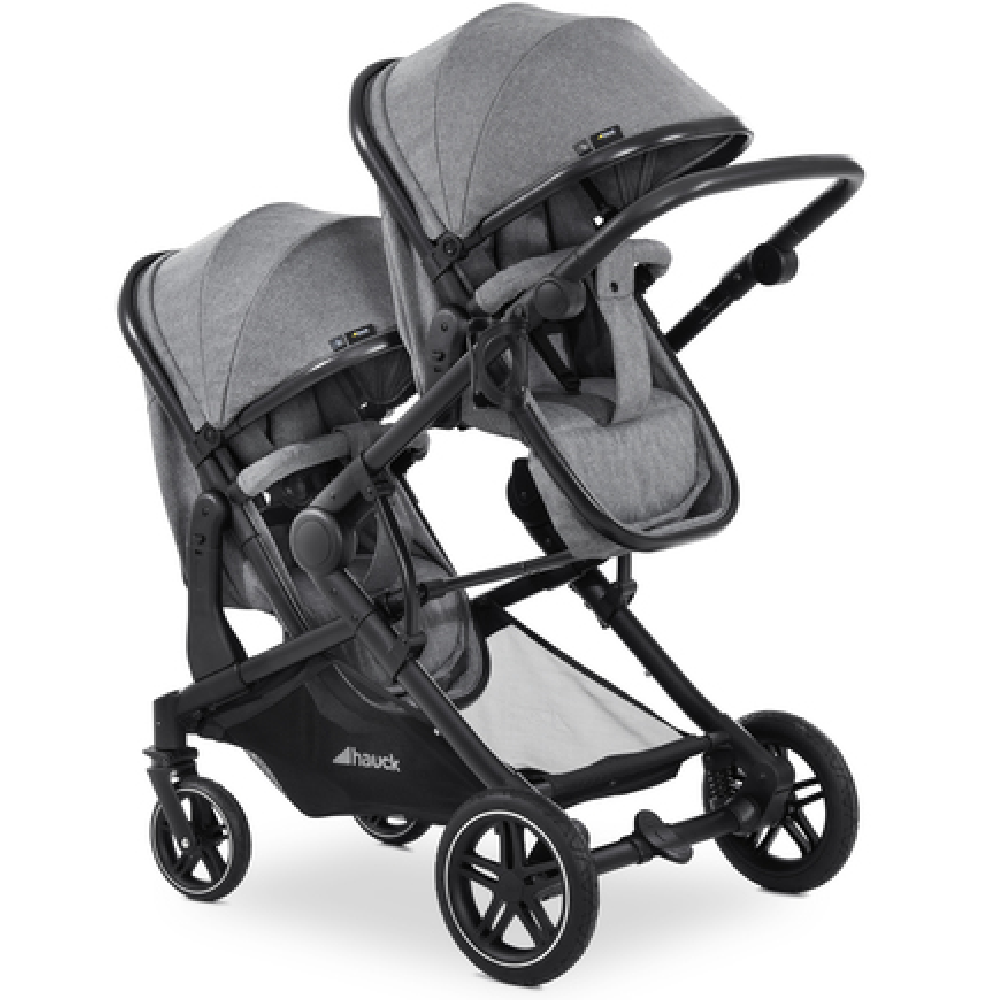 Hauck Atlantic Twin Double Buggy Pushchair Pram Grey set Birth to 3Yrs Grade A