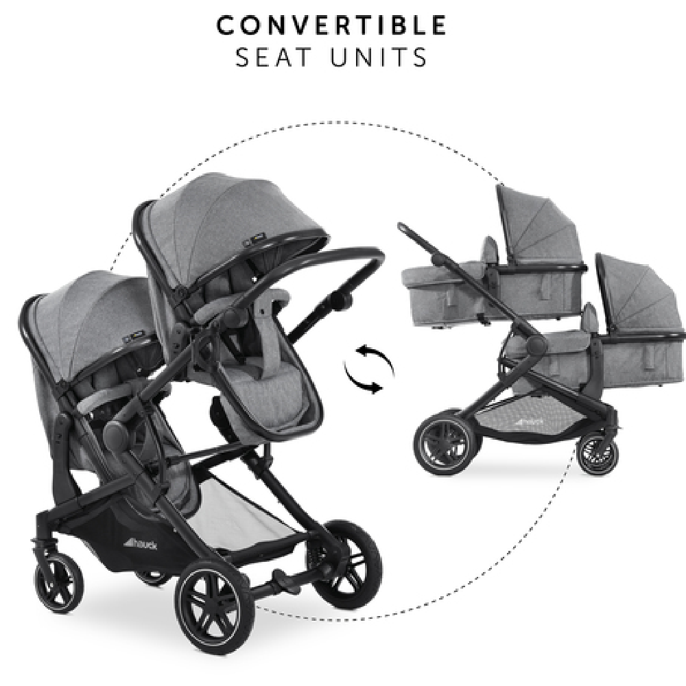 Hauck Atlantic Twin Double Buggy Pushchair Pram Grey set Birth to 3Yrs Grade A - Image 3