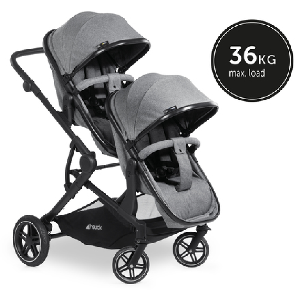 Hauck Atlantic Twin Double Buggy Pushchair Pram Grey set Birth to 3Yrs Grade A - Image 5
