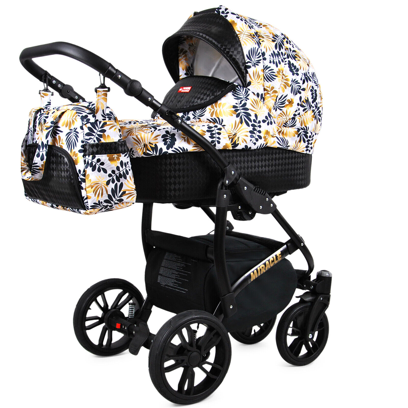 Baby Pram Set Car Seat 3in1 Foldable Pushchair Toddler - Gold Leaf - Image 2