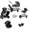 2 Double Tandem Twin Pushchair Pram Travel Sysytem + Carseat Set