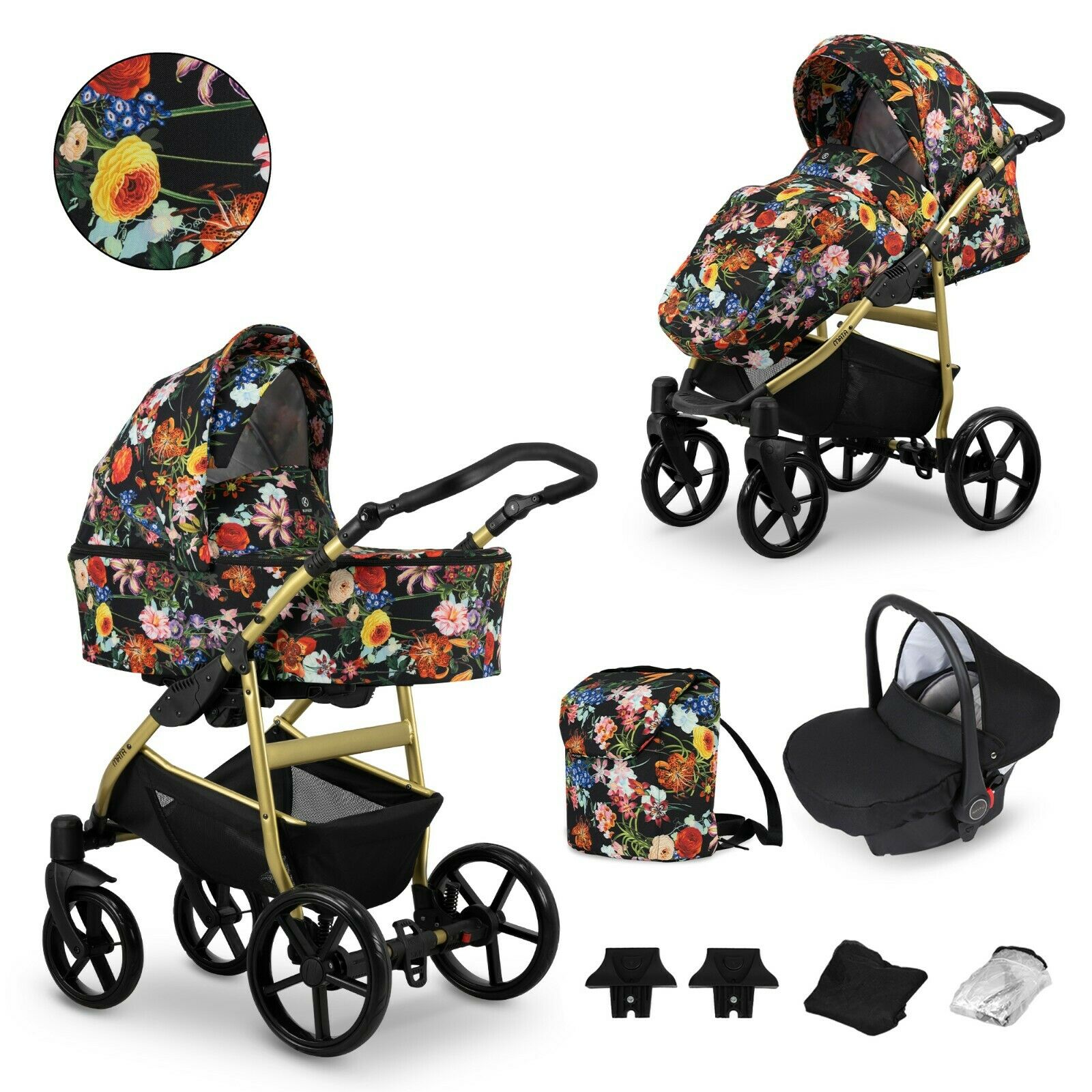 Foldable 3in1 Newborn Baby Pushchair Stroller Gold Edition