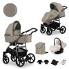 Foldable 3in1 Newborn Baby Pushchair Stroller Silver Edition - Beige