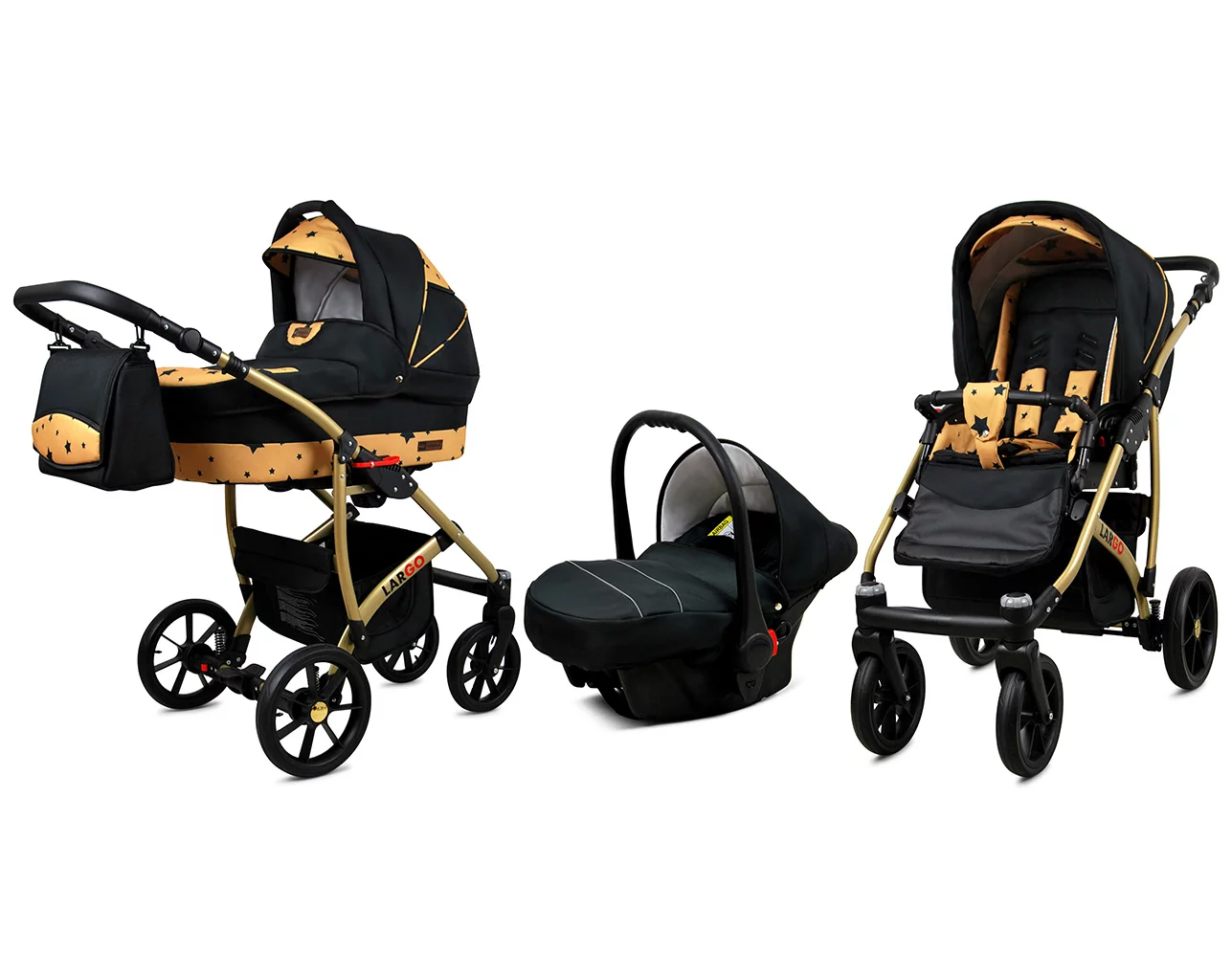 3 in 1 Luxury Stroller and Car Seat - Largo Pram Pushchair and Car seat by Babylux- In Gold Star
