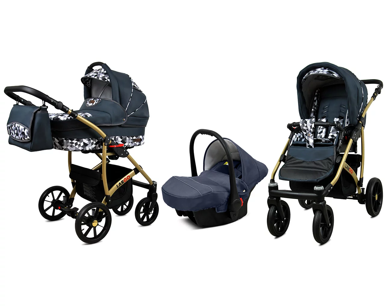 3 in 1 Luxury Stroller and Car Seat - Largo Pram Pushchair and Car seat by Babylux- In Black (Copy)