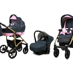 3 in 1 Luxury Stroller and Car Seat - Largo Pram Pushchair and Car seat by Babylux- In Gray Light Pink