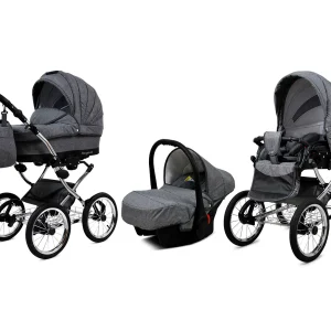3 in 1 Luxury Stroller and Car Seat - Margaret Exclusive Pram Pushchair and Car seat by Babylux- In Gray Flex