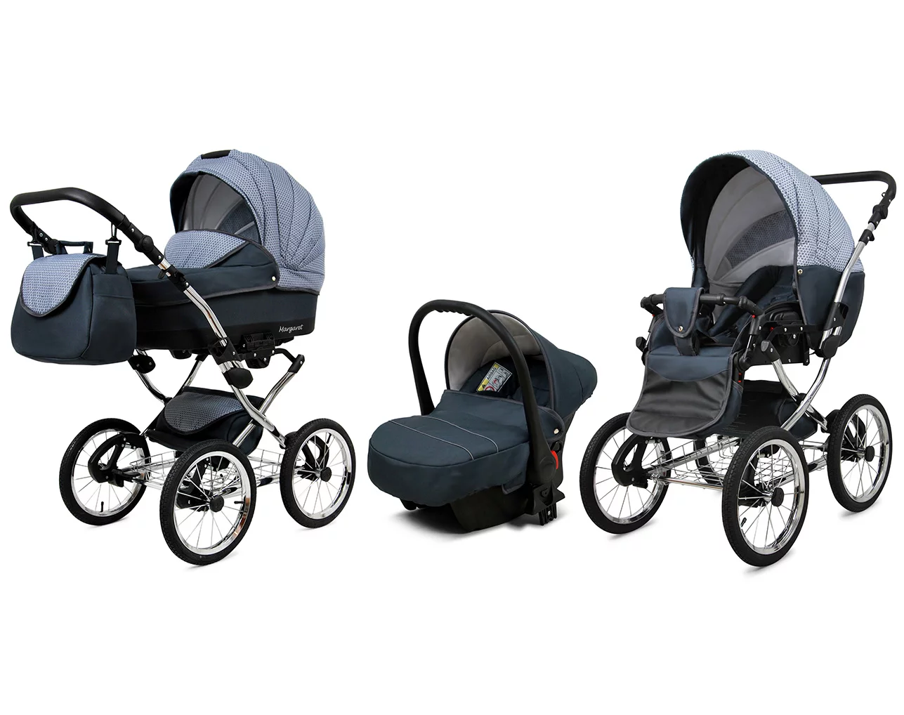 3 in 1 Luxury Stroller and Car Seat - Margaret Exclusive Pram Pushchair and Car seat by Babylux- In Magic Gray