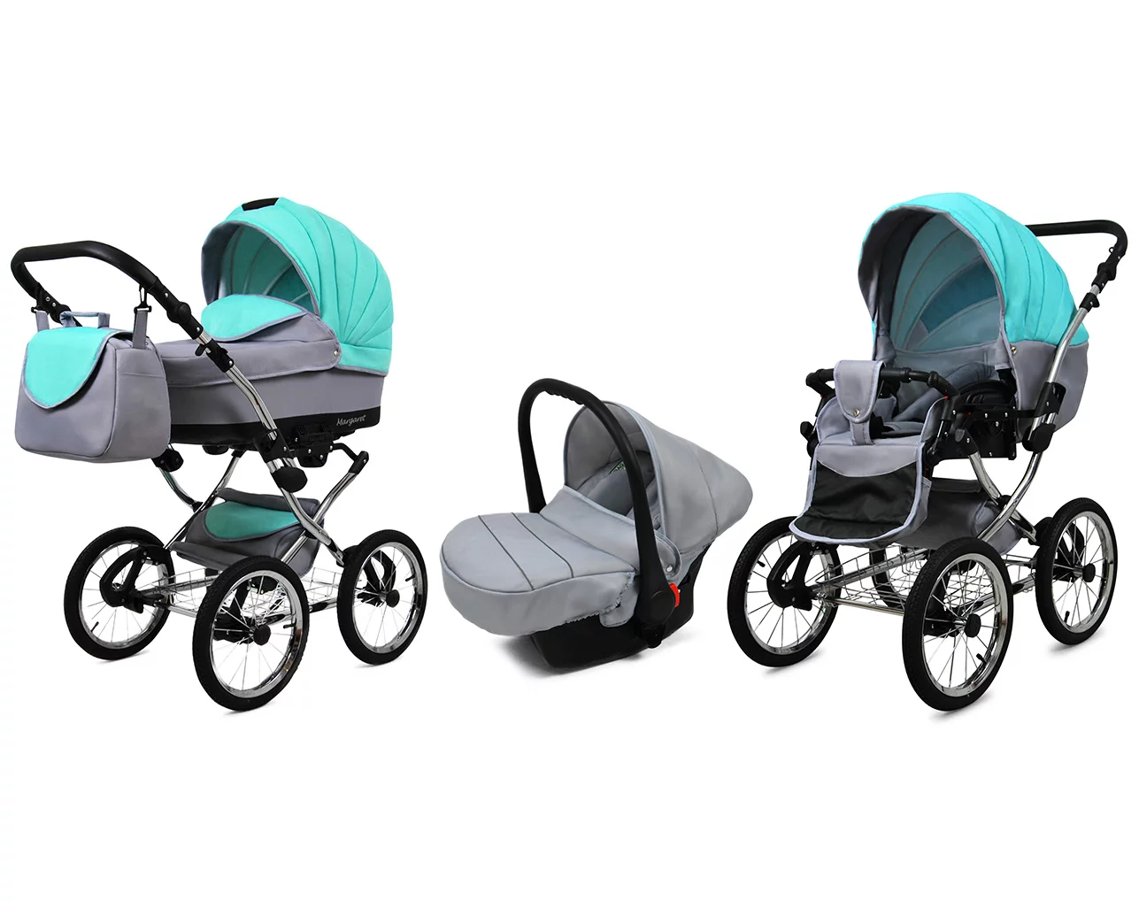 3 in 1 Luxury Stroller and Car Seat - Margaret Exclusive Pram Pushchair and Car seat by Babylux- In Mint